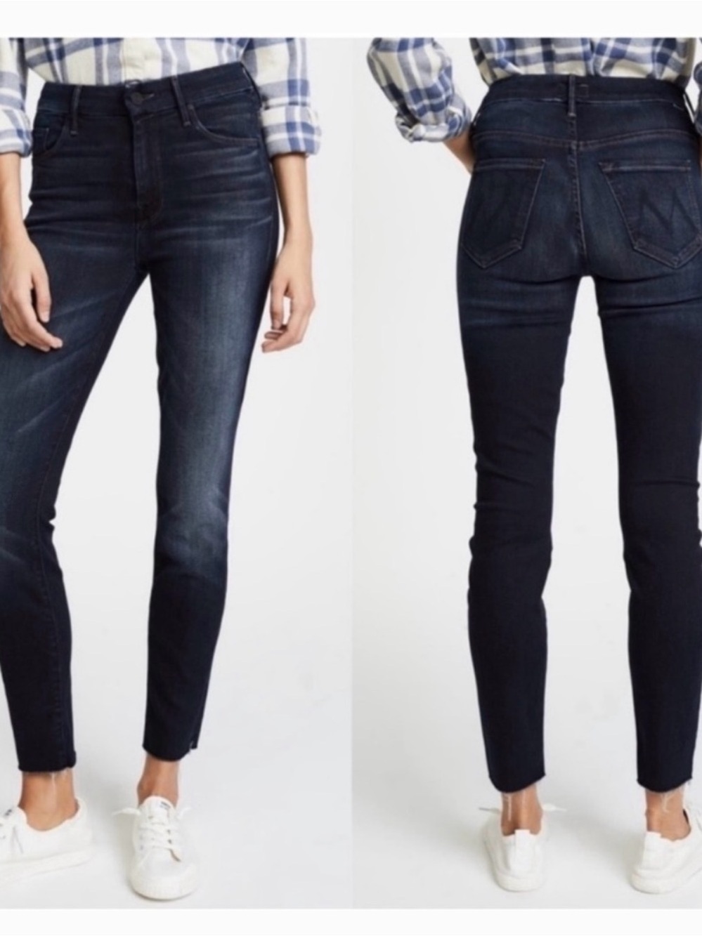 MOTHER Dark Indigo High-Rise Ankle Skinny Jeans